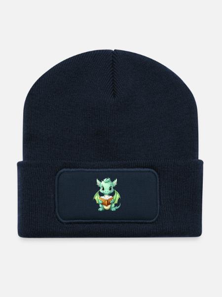 Kritzelnder Drache mit Buch - Recycelte Patch Beanie - French Navy