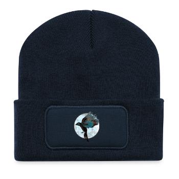 Fantasy Vogel Illustration mit Farbexplosion - Recycelte Patch Beanie - French Navy - Vorne