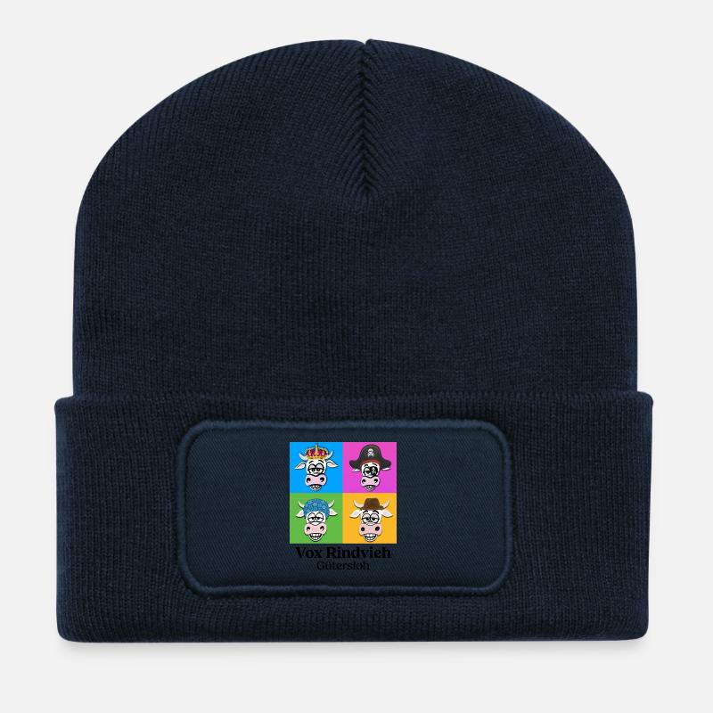Kuhquartett-VR mit Text - Recycelte Patch Beanie - French Navy