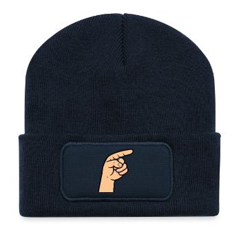 Conception de dessin animé pointant du doigt - Beanie recyclé à patch - bleu marine - Devant