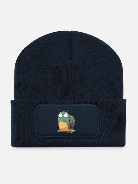 Sleepy Snail Cartoon - Recycled Patch Beanie - french navy