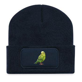 Conception de perruche Joie de vivre - Beanie recyclé à patch - bleu marine - Devant