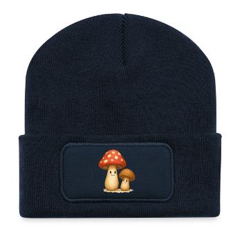 Motifs de champignons ludiques pour les enfants et les amoureux de la nature - Beanie recyclé à patch - bleu marine - Devant
