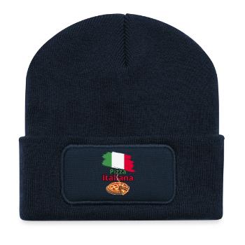 Italian Pizza Design with Flag - Recycled Patch Beanie - french navy - Front