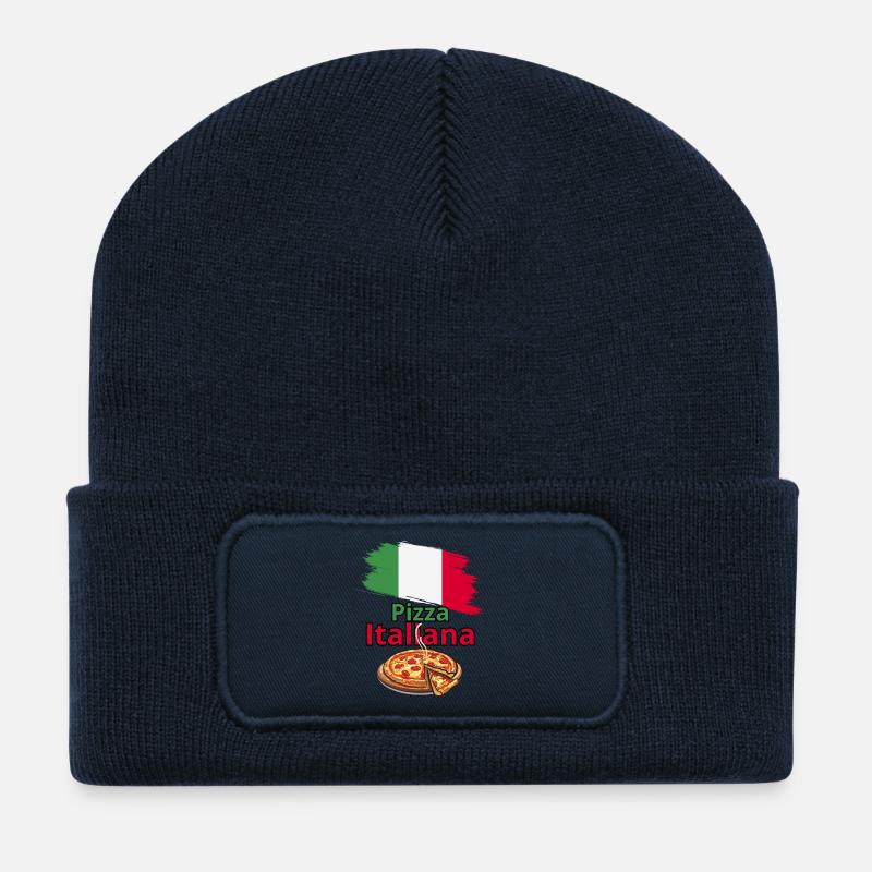 Italienisches Pizza Design mit Flagge - Recycelte Patch Beanie - French Navy
