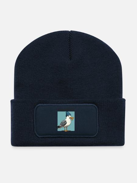 Gesuchte Möwe Mit Pommes - Recycelte Patch Beanie - French Navy