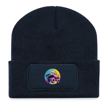 Bunter Rainbow Monster Truck mit Einhorn - Recycelte Patch Beanie - French Navy - Vorne