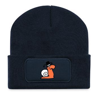 Mr Schnecke Sir Herr reich Monokel Brille Zylinder - Recycelte Patch Beanie - French Navy - Vorne