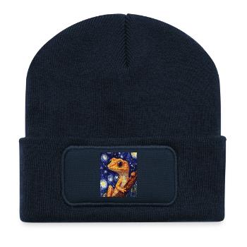 Gecko Van Gogh Style Starry Night - Recycelte Patch Beanie - French Navy - Vorne