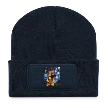 German Shepherd Dog Dogs Van Gogh Style Starry Night - Recycled Patch Beanie - french navy - Front