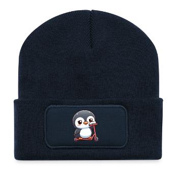 Cute Cartoon Penguin Scooter Scooter Boredom - Recycled Patch Beanie - french navy - Front