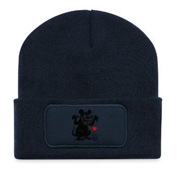 Monster Dog And Mouse Heart Balloon - Recycled Patch Beanie - french navy - Front