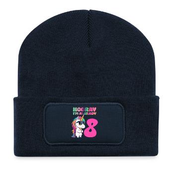 Unicorn - Hooray I am already 8 - Recycled Patch Beanie - french navy - Front