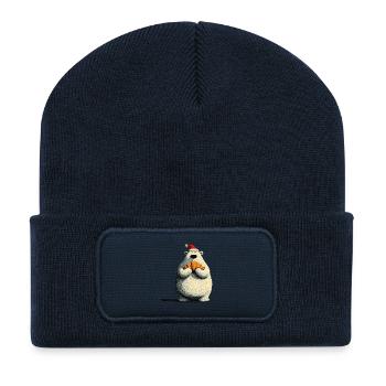 Christmas Polar Bear with Croissant - Recycelte Patch Beanie - French Navy - Vorne