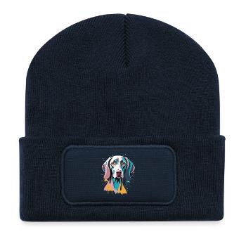 Farbiger Weimaraner Pop Art Portrait - Recycelte Patch Beanie - French Navy - Vorne