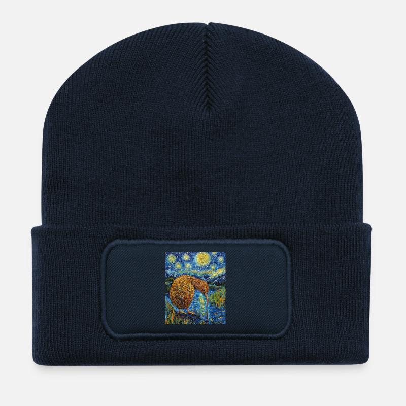 Kiwi Neuseeland Van Gogh Style Starry Night - Recycelte Patch Beanie - French Navy