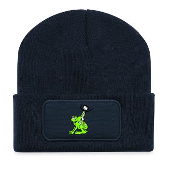 2 Freunde Frosch Junge Reiten Team Kröte Lustig - Recycelte Patch Beanie - French Navy - Vorne