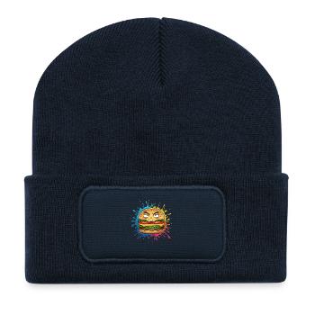 Frecher Burger Cartoon - Recycelte Patch Beanie - French Navy - Vorne