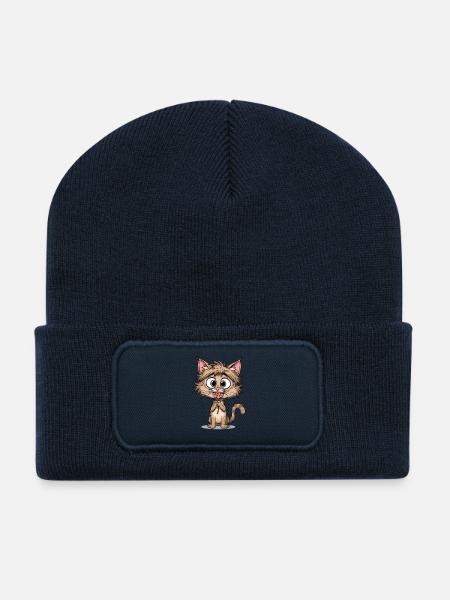 Katzenkätzchen mit Blume - Recycelte Patch Beanie - French Navy