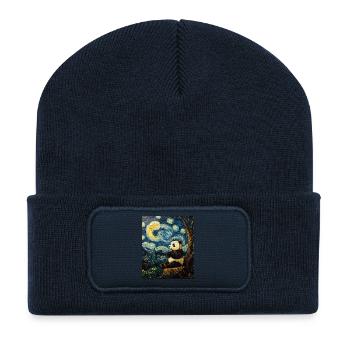 Panda Bear Van Gogh Style Starry Night - Recycled Patch Beanie - french navy - Front
