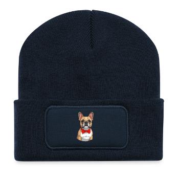 Elegante Bulldogge mit roter Fliege - Recycelte Patch Beanie - French Navy - Vorne