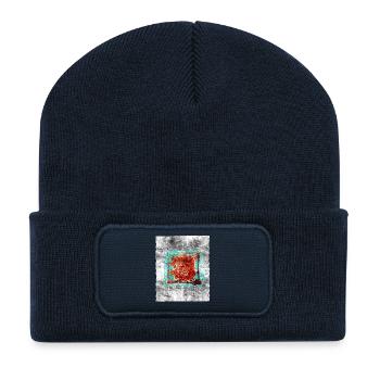 Rostquadrat auf grauer Textur - Recycelte Patch Beanie - French Navy - Vorne