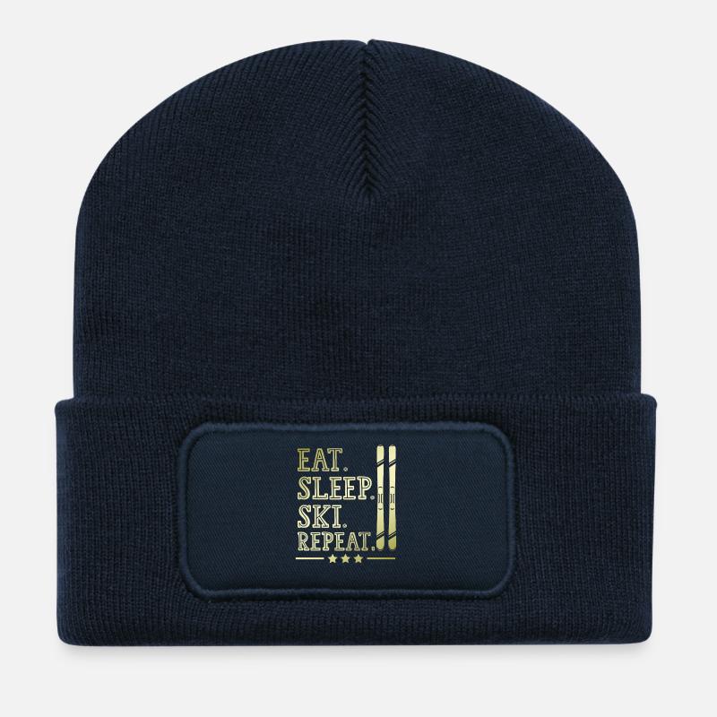 Eat Sleep Skiing Repeat - Recycled Patch Beanie - french navy