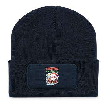 Tenue de Noël avec le Père Noël et le renne - Beanie recyclé à patch - bleu marine - Devant