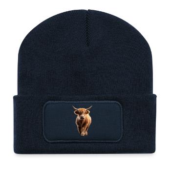 Cow Highland Cow Highland Cattle Cattle Farm Cows - Recycled Patch Beanie - french navy - Front