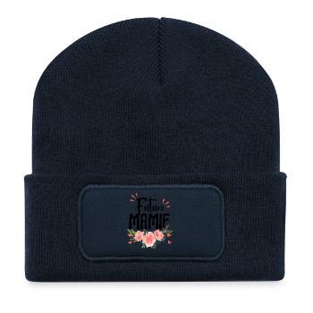 Future granny – Flowery pregnancy announcement - Recycled Patch Beanie - french navy - Front