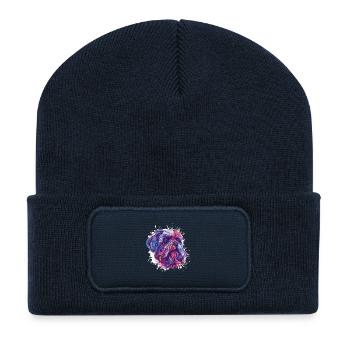 Colored Dog Portrait Artwork - Recycled Patch Beanie - french navy - Front