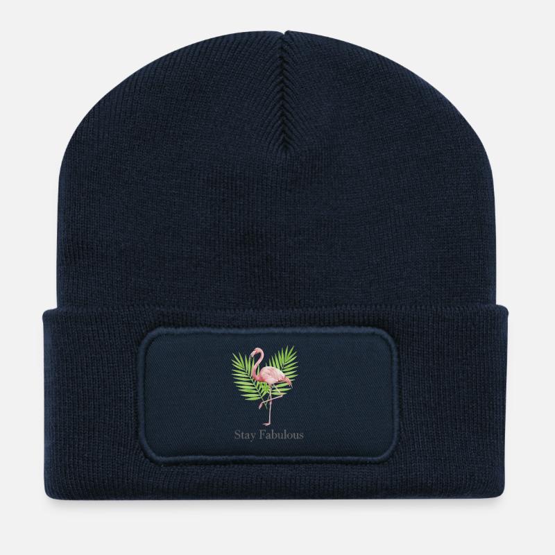Flamingo Palm Trees Flair Stay Fabulous - Recycled Patch Beanie - french navy