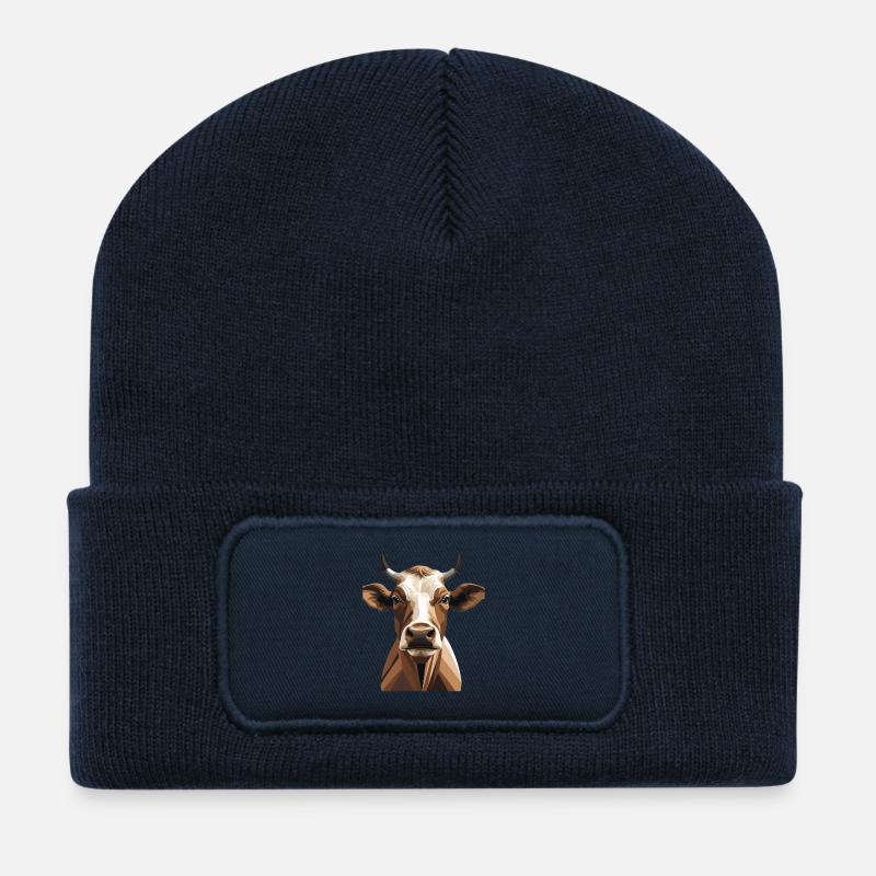 Portrait de vache en style vectoriel - Beanie recyclé à patch - bleu marine