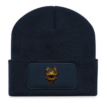 Kaiman Krokodil Alligator Reptilien Kroko Kaimane - Recycelte Patch Beanie - French Navy - Vorne