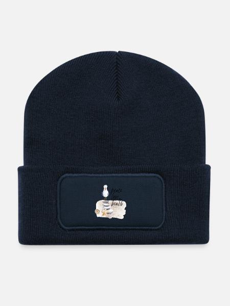 Strandvogel auf Steinstapel Wasserfarben - Recycelte Patch Beanie - French Navy