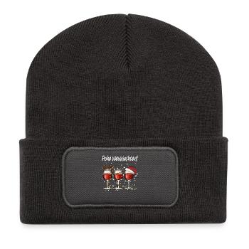 Frohe Weihnachten Wein-Gläser Trio - Recycelte Patch Beanie - Dunkelgrau - Vorne