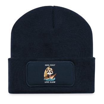 PANDA BEAR SAILBOAT SAIL FAST LIVE SLOW - Recycled Patch Beanie - french navy - Front