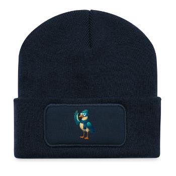 Coole Wintermöwe mit Skibrille & Mütze - Recycelte Patch Beanie - French Navy - Vorne
