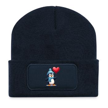 Süßer Pinguin mit Ballon - Recycelte Patch Beanie - French Navy - Vorne