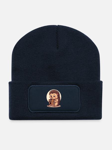 Le hérisson joue de l’accordéon - Beanie recyclé à patch - bleu marine