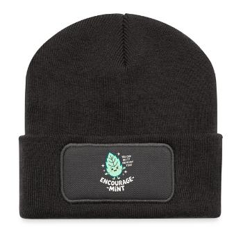 Encourage-menthe mignon Pep Talk Feuille Jeu de mots - Beanie recyclé à patch - charbon - Devant