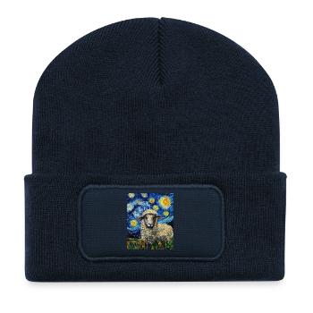 Mouton style Van Gogh Nuit étoilée - Beanie recyclé à patch - bleu marine - Devant