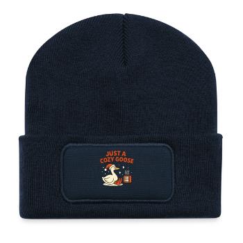 Weihnachten nur ein gemütlicher Gänse-Weihnachtsmann - Recycelte Patch Beanie - French Navy - Vorne