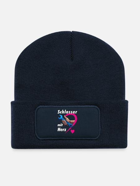 Schlosser mit HERZ - Recycelte Patch Beanie - French Navy