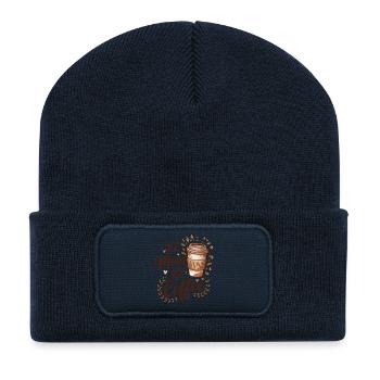 Mère Caféine Moitié Maman Moitié Café - Beanie recyclé à patch - bleu marine - Devant
