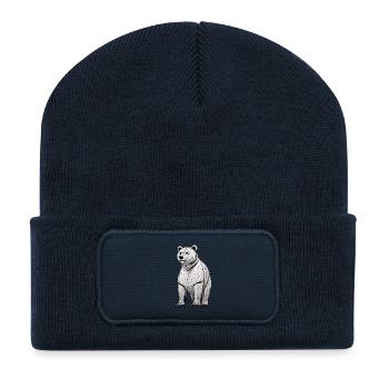 Geometrischer Bär Linienkunst - Recycelte Patch Beanie - French Navy - Vorne