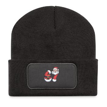 Weihnachtsziffern 6 und 7 mit Santa - Recycelte Patch Beanie - Dunkelgrau - Vorne