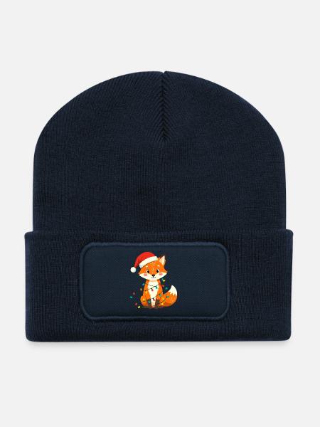 Renard Noël Mignon Drôle Noël Drôle - Beanie recyclé à patch - bleu marine