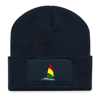 Segelboot mit Segler - Recycelte Patch Beanie - French Navy - Vorne