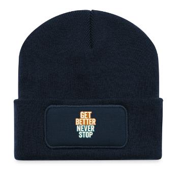 Get better never stop, ein motivierendes Sprichwort - Recycelte Patch Beanie - French Navy - Vorne